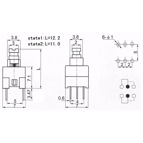 Pinto Elettronica  294.118.3063 - MINI INTERRUTTORE PULSANTE BIPOLARE 7x7  MM.