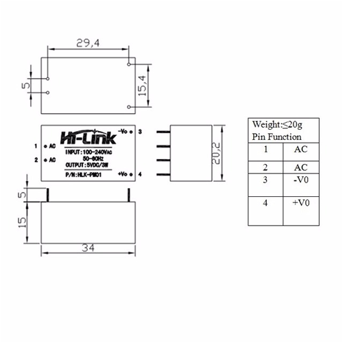ALIM.220VAC  3.3 VDC  1 AMP.