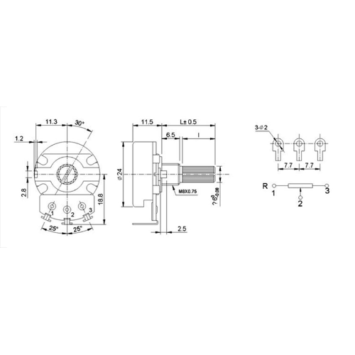 POTENZ. LINEARE 10 K OHM DIAM. 24 MM